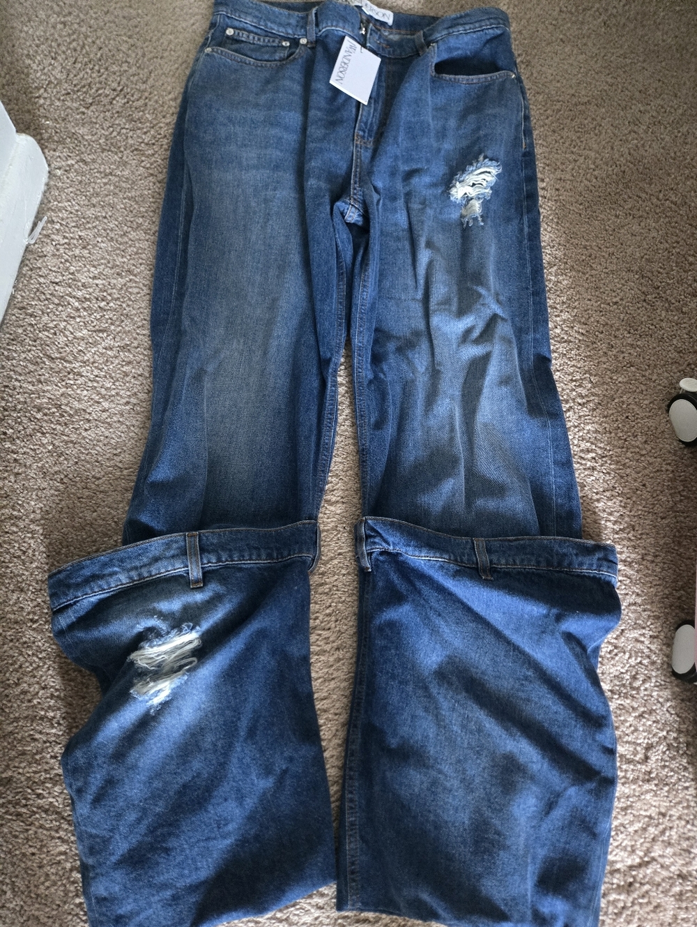 JW Anderson Dark Wash Distressed Straight-Leg Jeans